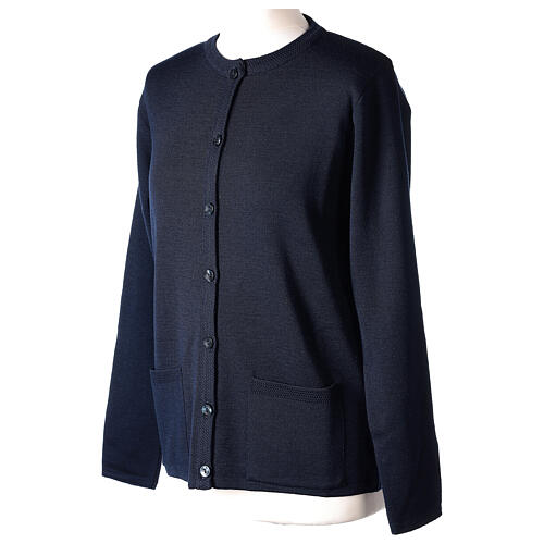 Crew-neck cardigan In Primis for nuns, blue colour, PLUS SIZES, 50% merino wool 50% acrylic 3
