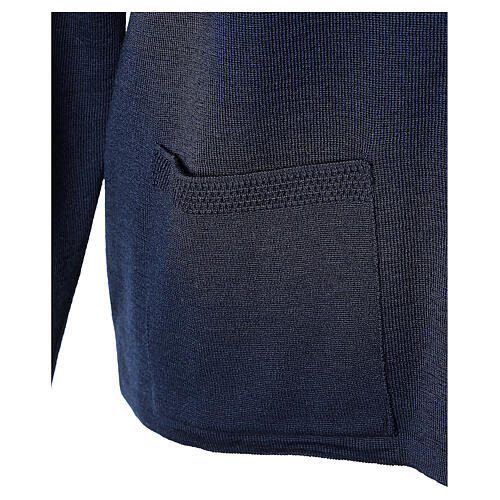 Casaco azul para religiosa gola mandarim bolsos tamanhos universais, linha In Primis, 50% lã de merino 50% acrílico 5