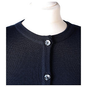 Nun blue crew neck cardigan with pockets PLUS SIZES 50% merino wool 50% acrylic In Primis