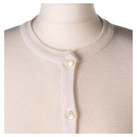 Crew-neck cardigan In Primis for nuns, white colour, PLUS SIZES, 50% merino wool 50% acrylic