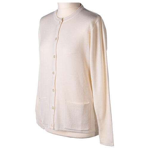Crew-neck cardigan In Primis for nuns, white colour, PLUS SIZES, 50% merino wool 50% acrylic 3