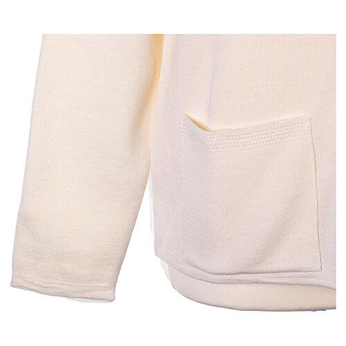 Crew-neck cardigan In Primis for nuns, white colour, PLUS SIZES, 50% merino wool 50% acrylic 5