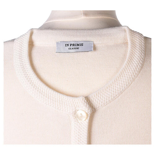Crew-neck cardigan In Primis for nuns, white colour, PLUS SIZES, 50% merino wool 50% acrylic 7