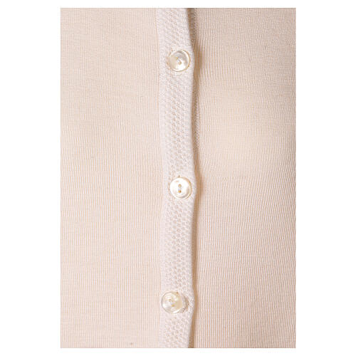 Cardigan blanc pour soeur col rond poches GRANDE TAILLE 50% acrylique 50% mérinos In Primis 4
