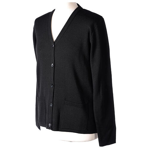 V-neck cardigan In Primis for nuns, black colour, PLUS SIZES, 50% merino wool 50% acrylic 3