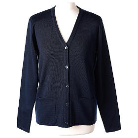Damen-Cardigan, Große Größen, Blau, mit 2 Taschen und V-Ausschnitt, 50% Acryl - 50% Merinowolle, In Primis