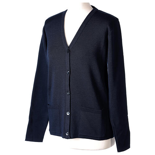 V-neck cardigan In Primis for nuns, blue colour, PLUS SIZES, 50% merino wool 50% acrylic 3