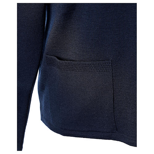 Casaco azul decote em V bolsos tamanhos universais, linha In Primis, 50% lã de merino 50% acrílico 5