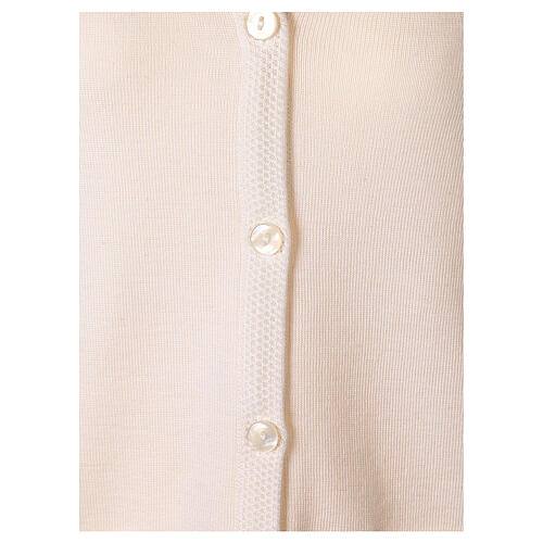 Damen-Cardigan, Große Größen, Weiß, mit 2 Taschen und V-Ausschnitt, 50% Acryl - 50% Merinowolle, In Primis 4