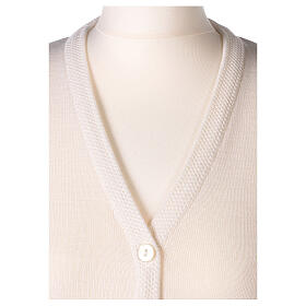 V-neck cardigan In Primis for nuns, white colour, PLUS SIZES, 50% merino wool 50% acrylic