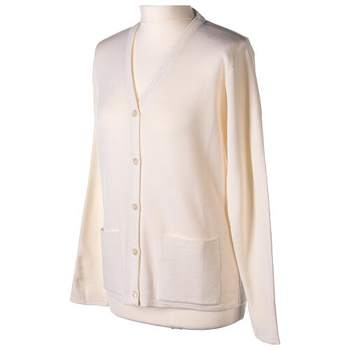 V-neck cardigan In Primis for nuns, white colour, PLUS SIZES, 50% merino wool 50% acrylic 3