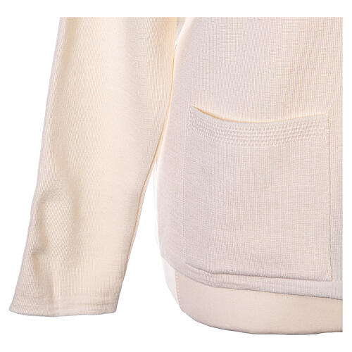 V-neck cardigan In Primis for nuns, white colour, PLUS SIZES, 50% merino wool 50% acrylic 5