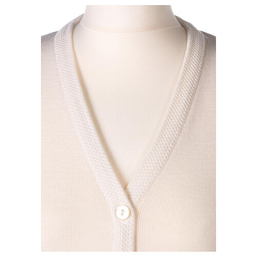 Casaco branco decote em V bolsos tamanhos universais, linha In Primis, 50% lã de merino 50% acrílico 2