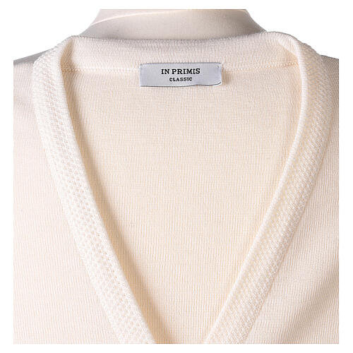 Casaco branco decote em V bolsos tamanhos universais, linha In Primis, 50% lã de merino 50% acrílico 7