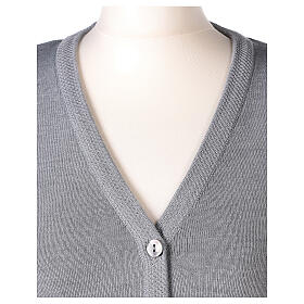 Damen-Cardigan, Große Größen, Grau, mit 2 Taschen und V-Ausschnitt, 50% Acryl - 50% Merinowolle, In Primis