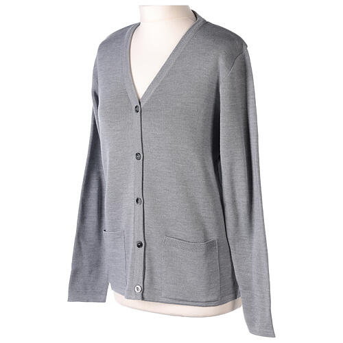 V-neck cardigan In Primis for nuns, pearl grey colour, PLUS SIZES, 50% merino wool 50% acrylic 3