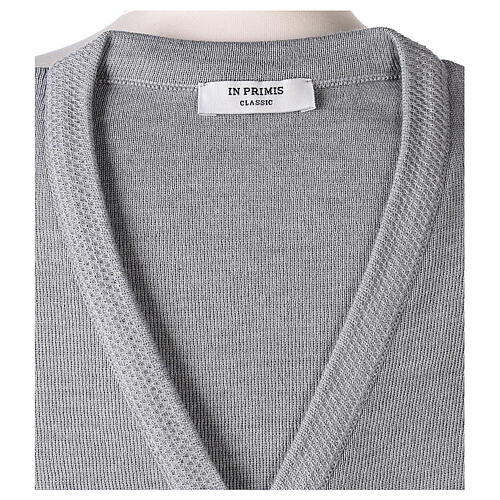 V-neck cardigan In Primis for nuns, pearl grey colour, PLUS SIZES, 50% merino wool 50% acrylic 7