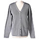 V-neck cardigan In Primis for nuns, pearl grey colour, PLUS SIZES, 50% merino wool 50% acrylic s1