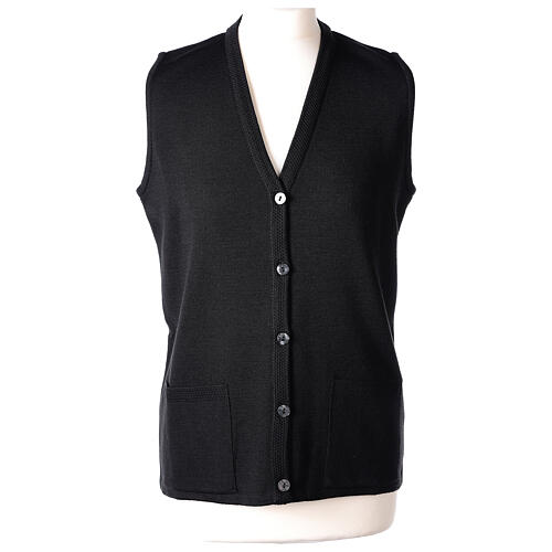 Sleeveless V-neck cardigan In Primis for nuns, black colour, PLUS SIZES, 50% merino wool 50% acrylic 1