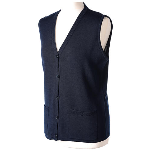 Sleeveless V-neck cardigan In Primis for nuns, blue colour, PLUS SIZES, 50% merino wool 50% acrylic 3