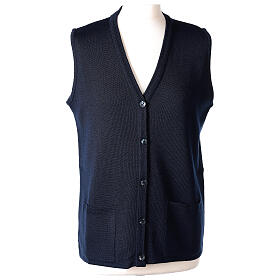 Nun blue sleeveless cardigan with V-neck and pockets PLUS SIZES 50% merino wool 50% acrylic In Primis