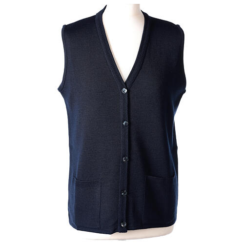 Nun blue sleeveless cardigan with V-neck and pockets PLUS SIZES 50% merino wool 50% acrylic In Primis 1