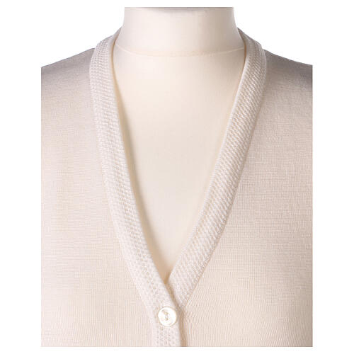 Sleeveless V-neck cardigan In Primis for nuns, White colour, PLUS SIZES, 50% merino wool 50% acrylic 2