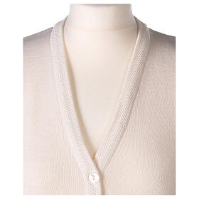 Chaleco blanco monja con bolsillos corto cuello V TALLA CONF. 50% acr. 50% merina In Primis