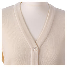 Damen-Cardigan, kurz, Weiß, mit Knöpfen, 50% Merinowolle 50% Acryl, Marke In Primis