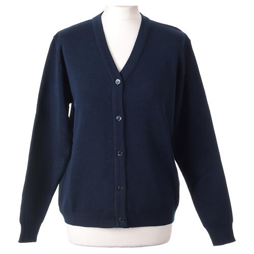 Short nun cardigan with blue wool blend buttons In Primis 1
