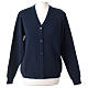 Short nun cardigan with blue wool blend buttons In Primis s1