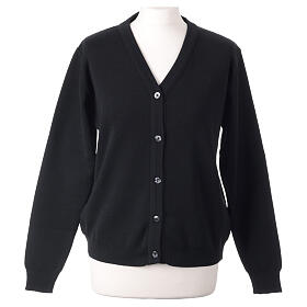 Short black In Primis jacket for nuns with buttons, wool mix