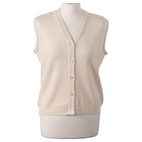 Sleeveless white In Primis cardigan for nuns with buttons, wool mix