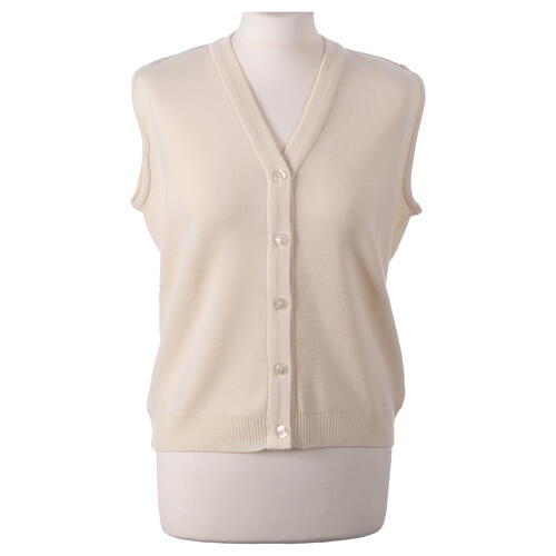 Sleeveless white In Primis cardigan for nuns with buttons, wool mix 1