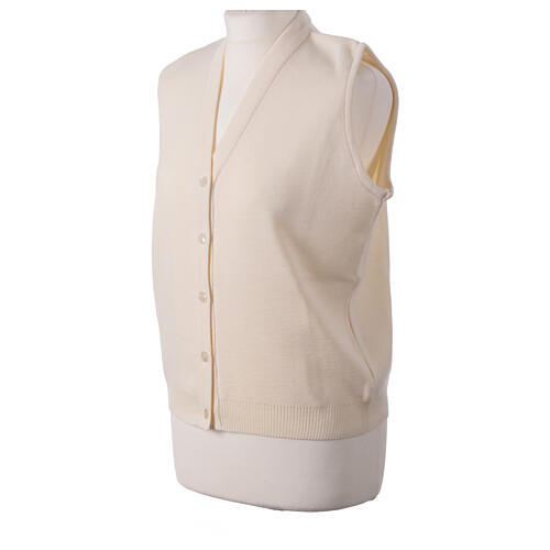 Sleeveless white In Primis cardigan for nuns with buttons, wool mix 3