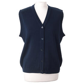 Sleeveless blue In Primis cardigan for nuns with buttons, wool mix