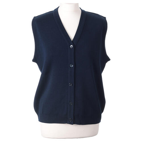 Sleeveless blue In Primis cardigan for nuns with buttons, wool mix 1