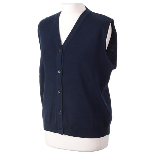 Sleeveless blue In Primis cardigan for nuns with buttons, wool mix 3