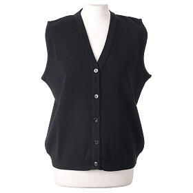 Sleeveless black In Primis cardigan for nuns with buttons, wool mix