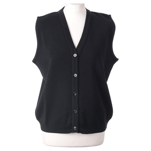 Sleeveless black In Primis cardigan for nuns with buttons, wool mix 1