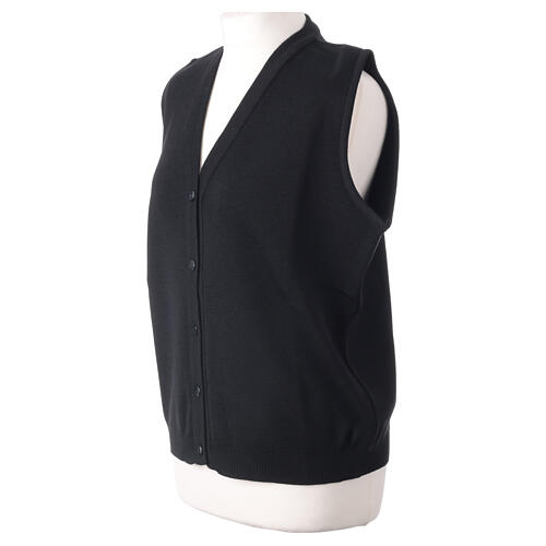 Sleeveless black In Primis cardigan for nuns with buttons, wool mix 3