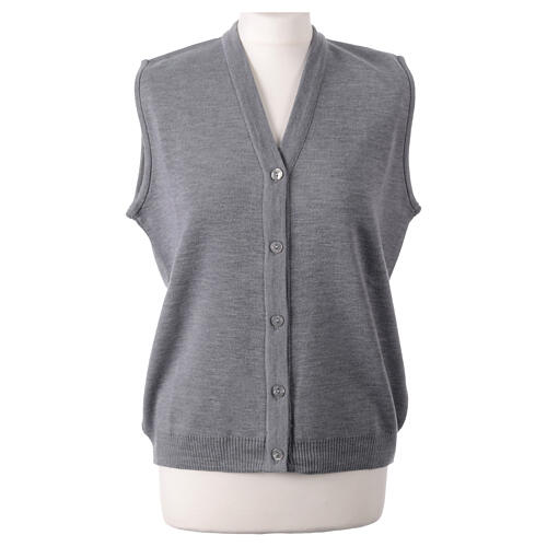 Sleeveless grey In Primis cardigan for nuns with buttons, wool mix 1