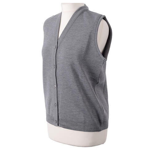Sleeveless grey In Primis cardigan for nuns with buttons, wool mix 3
