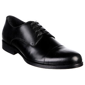 Elegant black leather Derby shoes with toe cap, In Primis