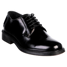 Shiny Derby shoes of genuine black leather, In Primis