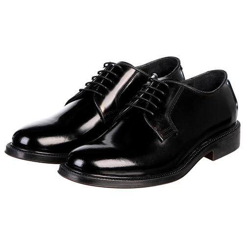 Elegant black derby shoes in smooth shiny leather In Primis 4