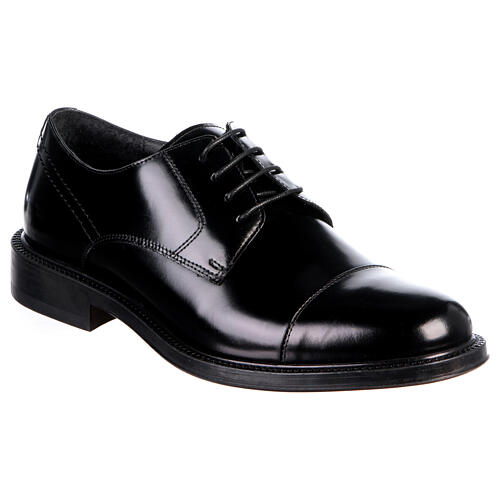 Derby-Schuh mit Kappe der Marke In Primis aus schwarzem glänzendem Echtleder 2