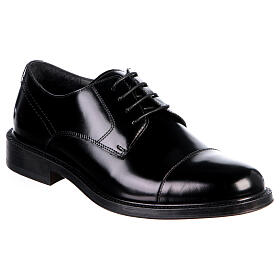 Black leather Derby shoes with shiny toe cap, In Primis