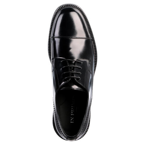 Black leather Derby shoes with shiny toe cap, In Primis 5
