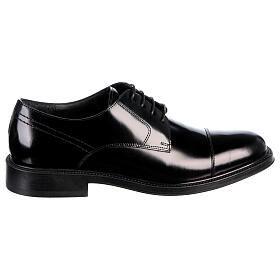 Black leather derby shoe with polished toe cap In Primis